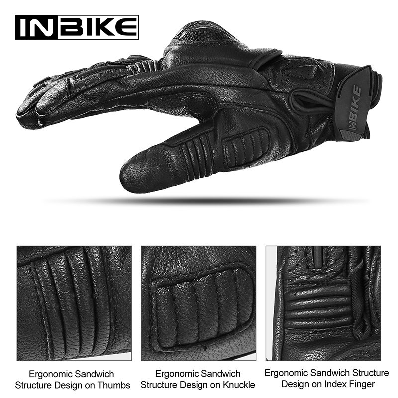 INBIKE Goat Leather Gloves Motorcycle Men Motorbike Gloves Shock Absorb