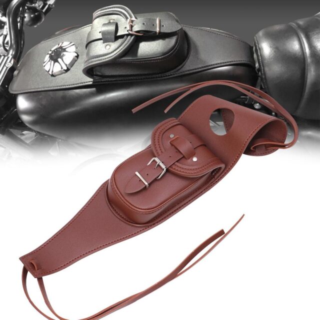 Motorcycle Brown Leather Fuel Tank Chap Cover Panel Pad Bib Bra Bag For