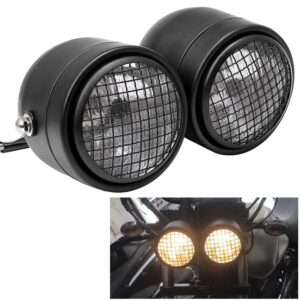 Dominator Motorcycle Dual Headlight Mesh Grille Head Lamp 