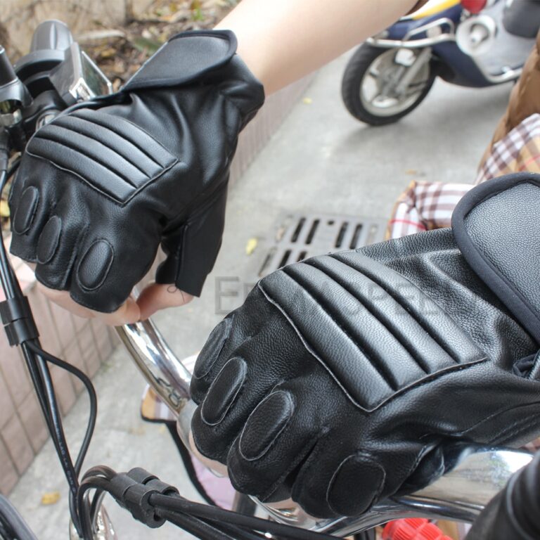 Pair Motorcycle Gloves PU Leather Half Finger Fingerless Retro Summer