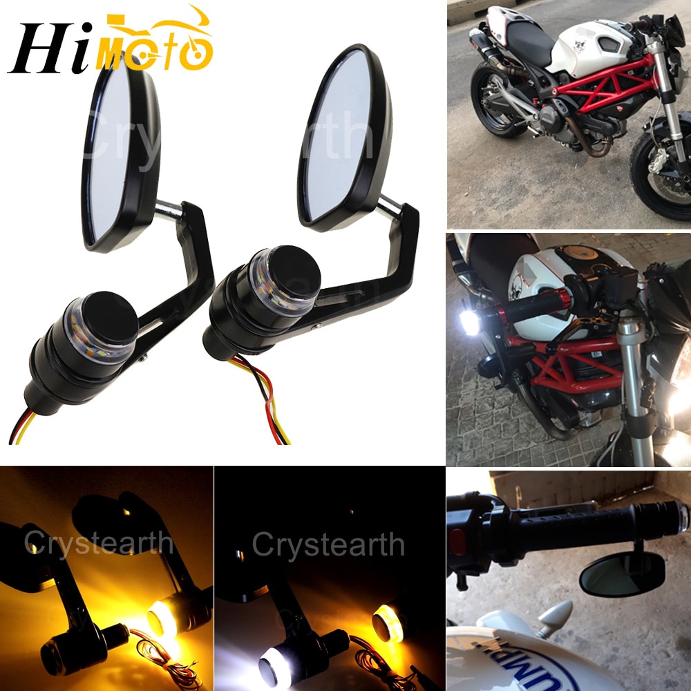 Universal Motorcycle Bike 7/8" 22mm Handlebar Bar End Mirrors w/ LED Turn Signals Rearview Side Motorcycle Bar End Mirrors With Turn Signals