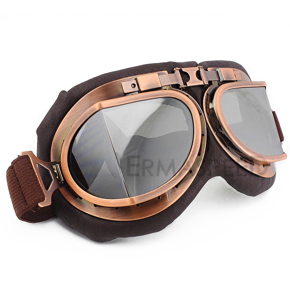 Vintage Motorcycle Helmet Goggles Pilot PU Leather Riding Eye Wear Copper for Harley Cruiser